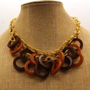 Vintage Bakelite Rings and Chain Butterscotch, Brown, & Cream Layered Choker 16"